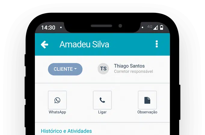 Tela do CRM no celular