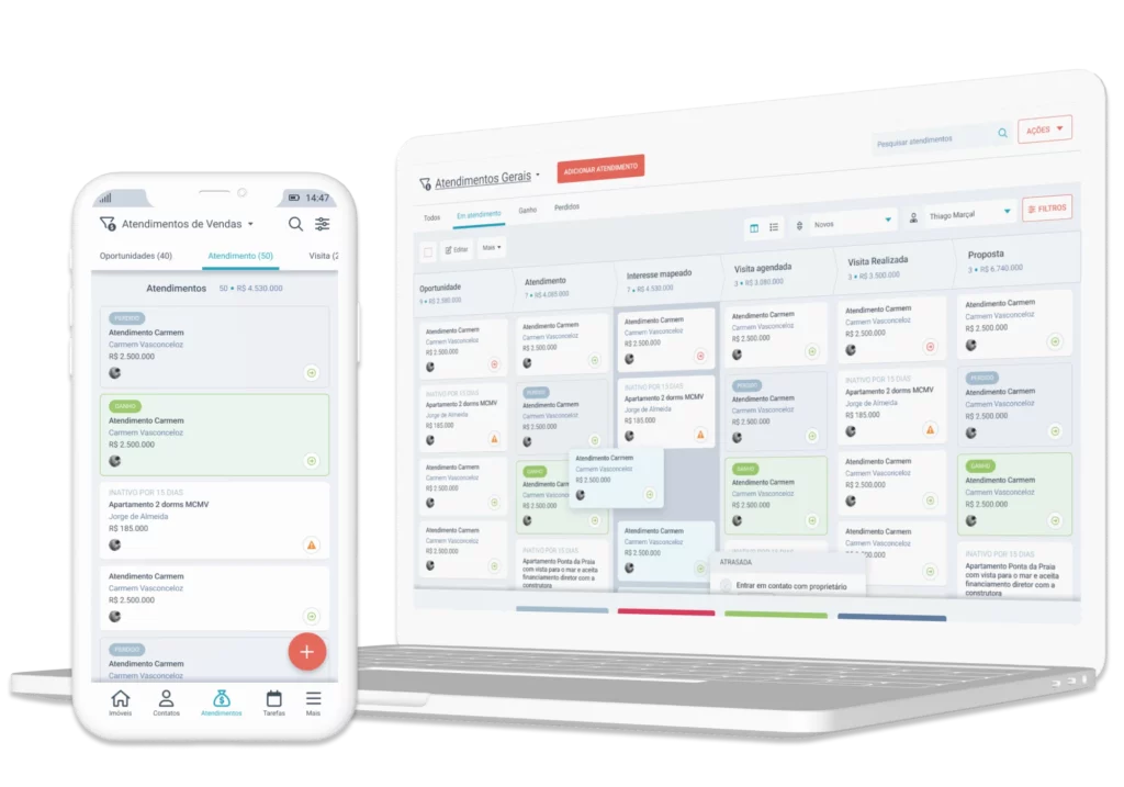 Tela do CRM desktop e Mobile
