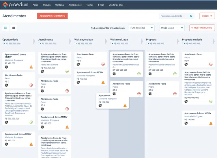 leads convertidos dentro do CRM Praedium